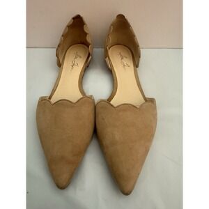 Isa Tapia Beige Suede Flats Pointed Toe Scalloped Slip-On Women's 7 (EU 37)